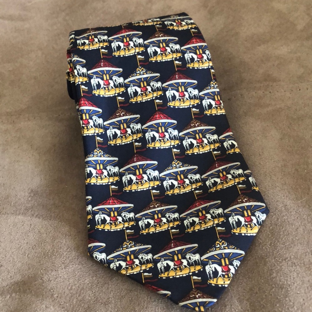 Stollery’s Navy Tie with Carousel Print
